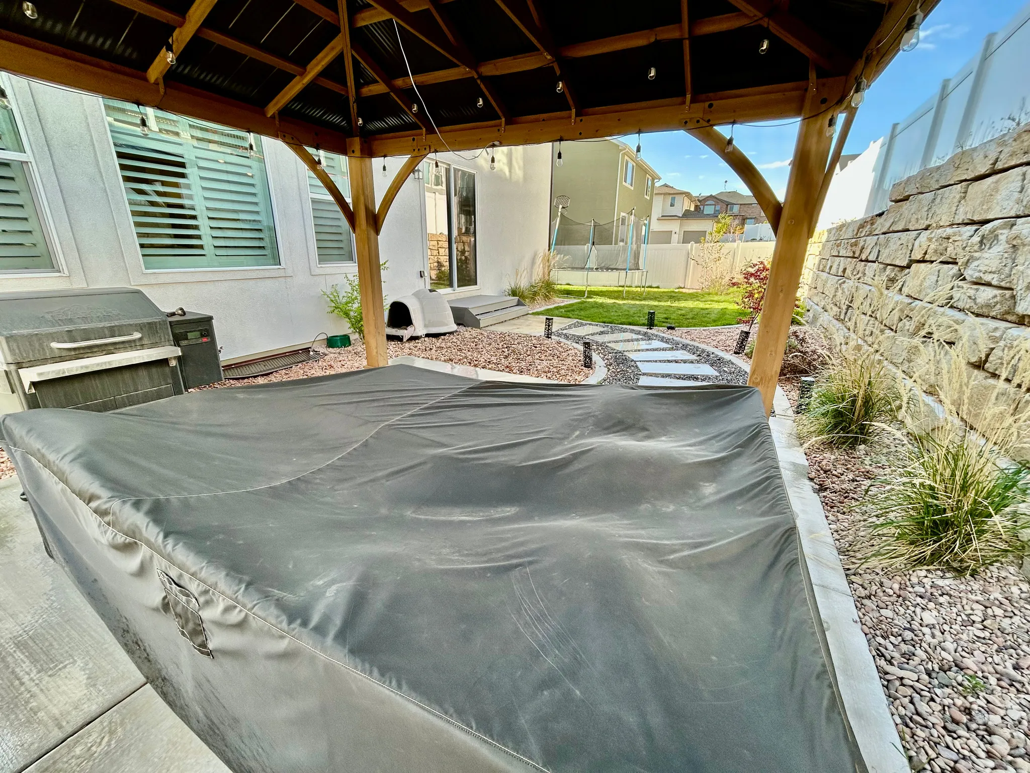 View of patio with a gazebo