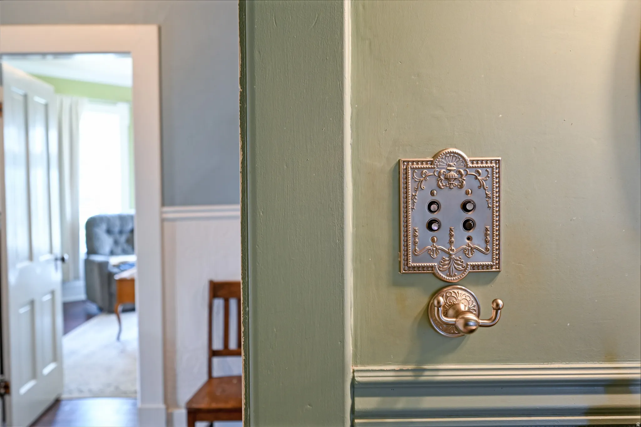 Detailed view bathroom light and fan switch