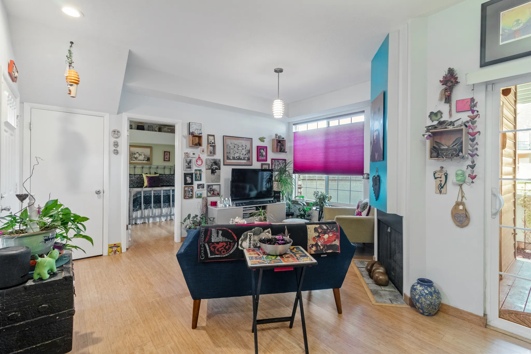Living room featuring light wood-style flooring