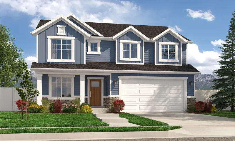Craftsman-style house with driveway, a garage, board and batten siding, and roof with shingles
