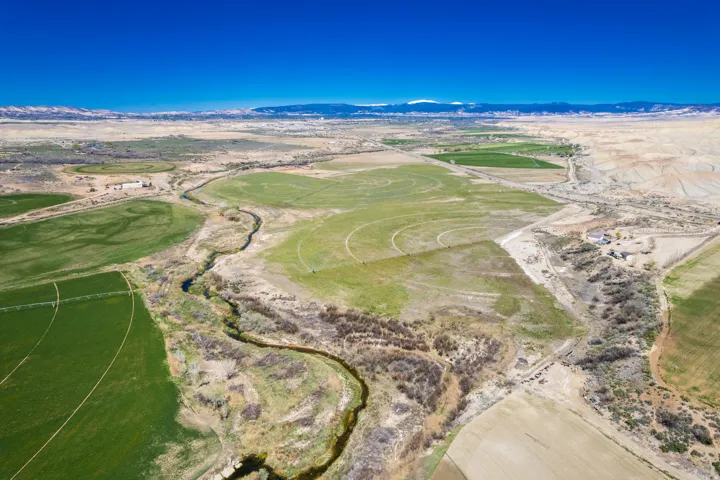 Aerial view of sparsely populated area with mountains