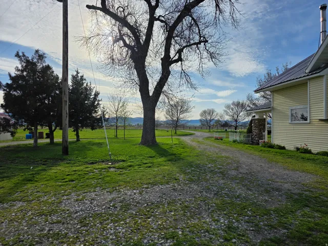 View of yard with a mountain view and driveway