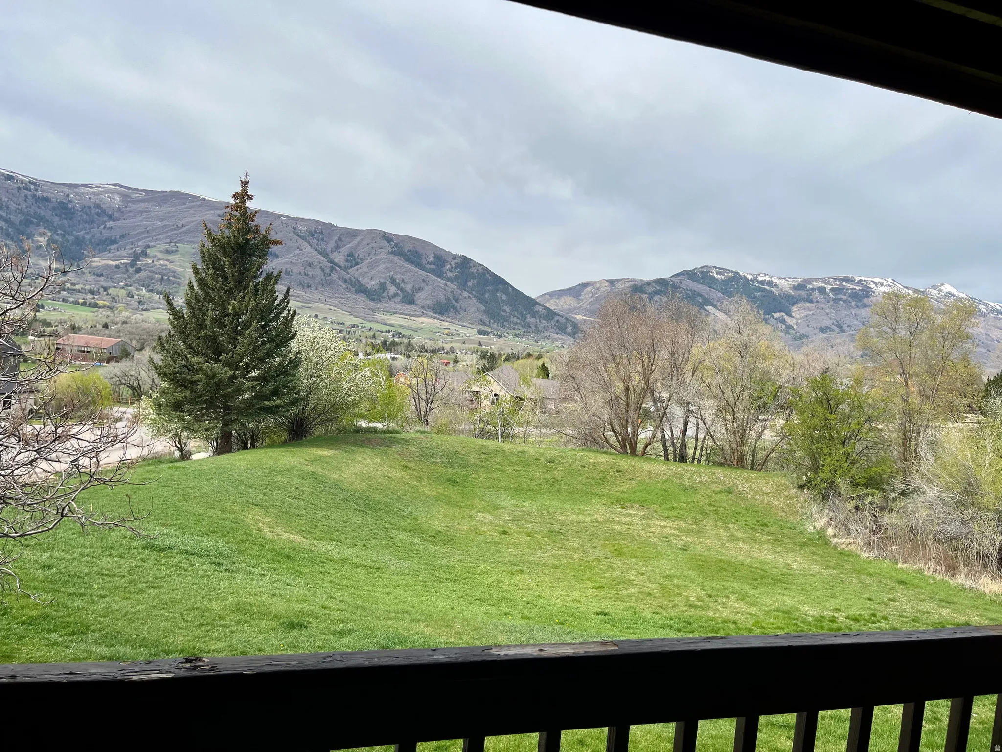 View of mountain background from deck