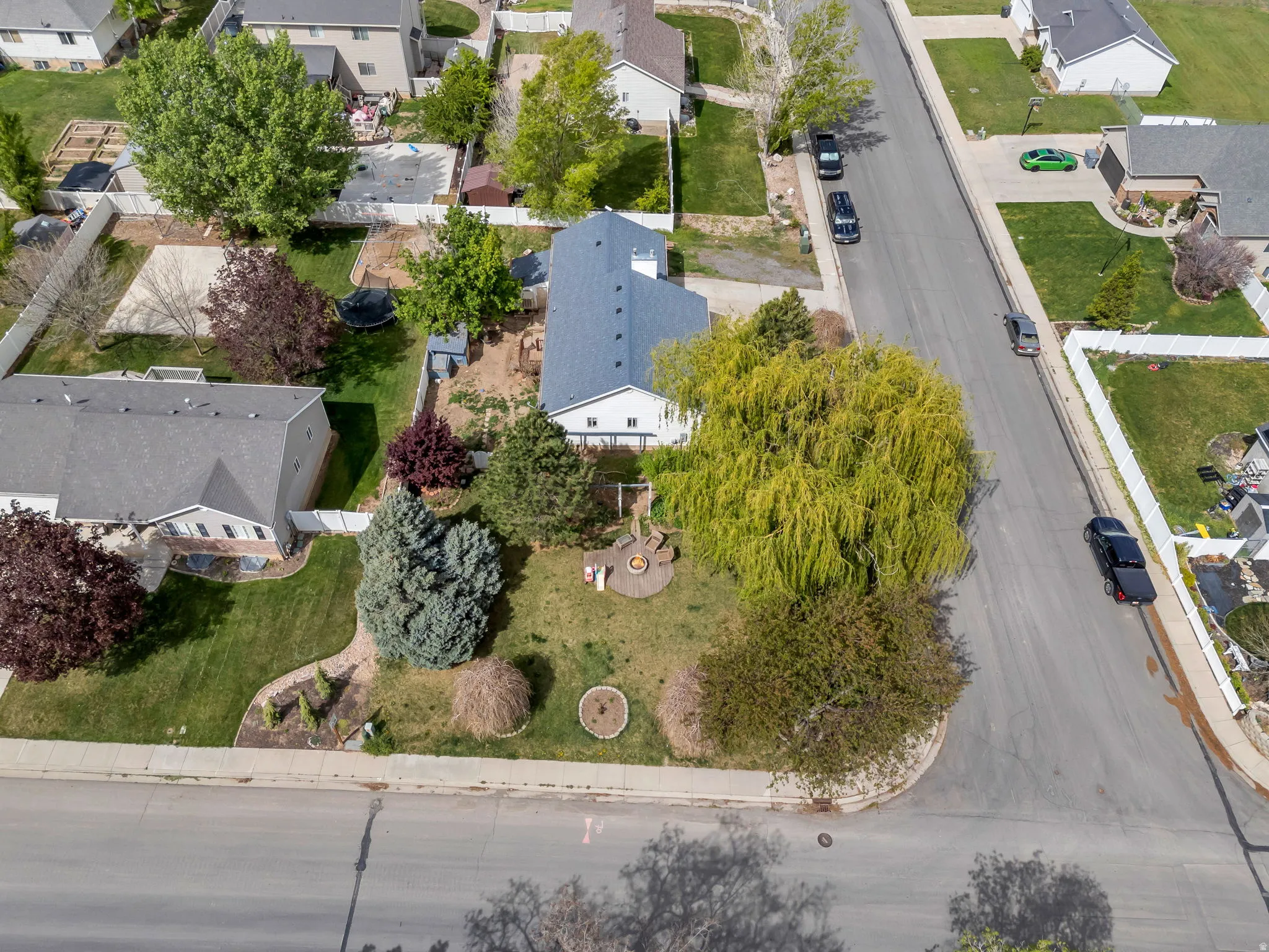 Private corner lot with mature shade trees