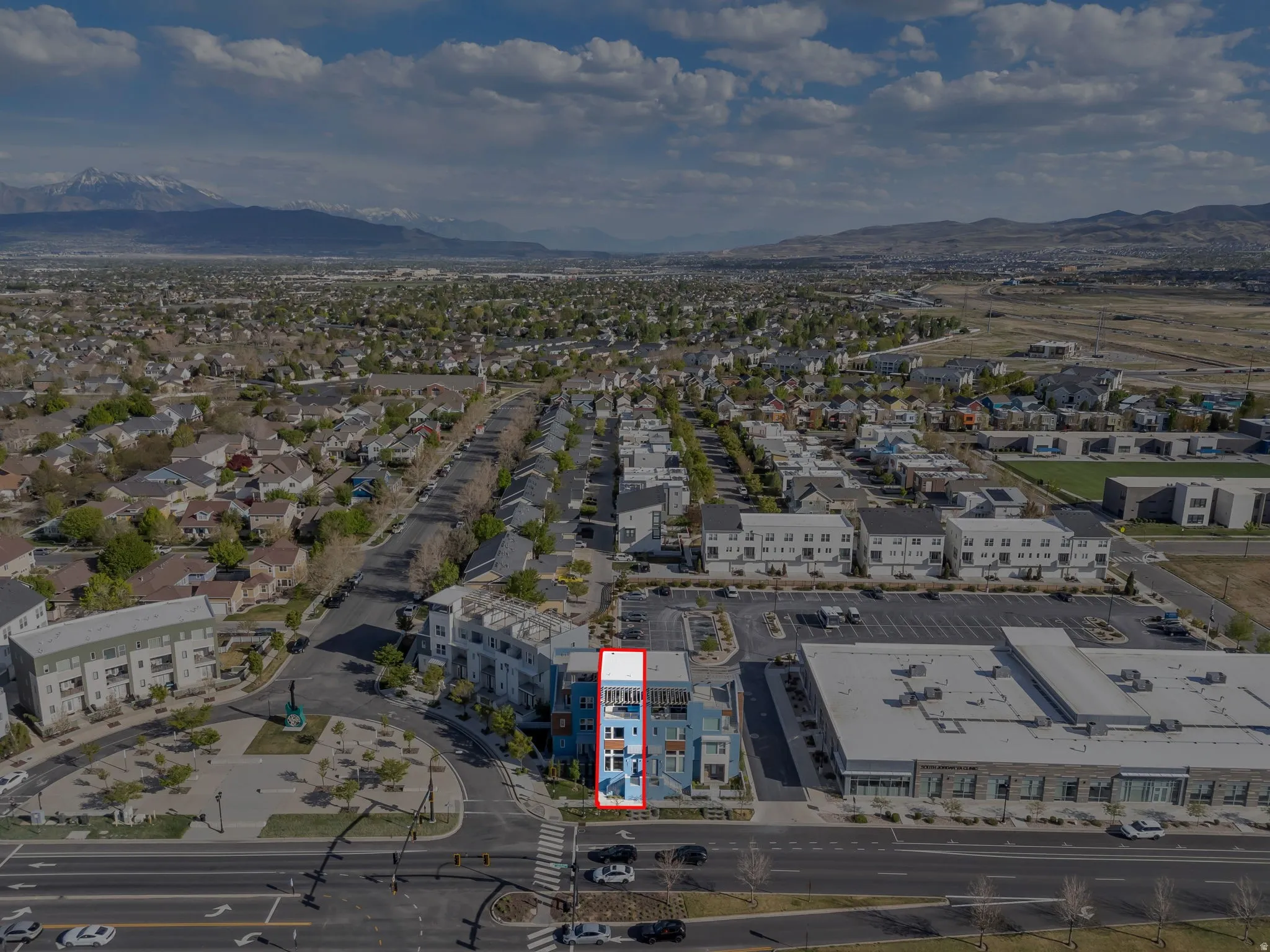 Drone / aerial view of a mountain backdrop