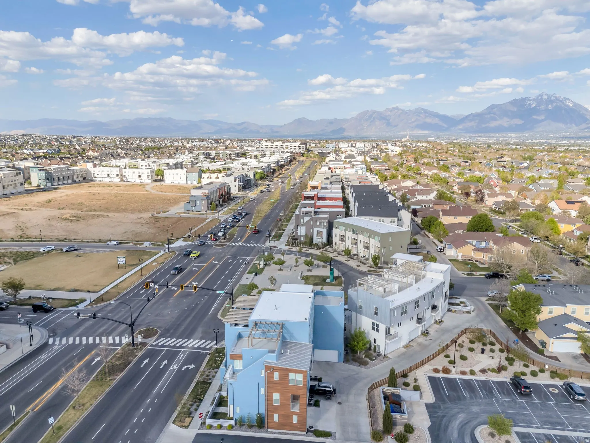 Aerial view of a mountain backdrop