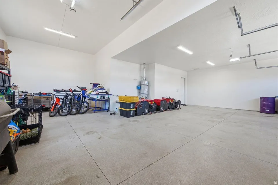 Garage with strapped water heater