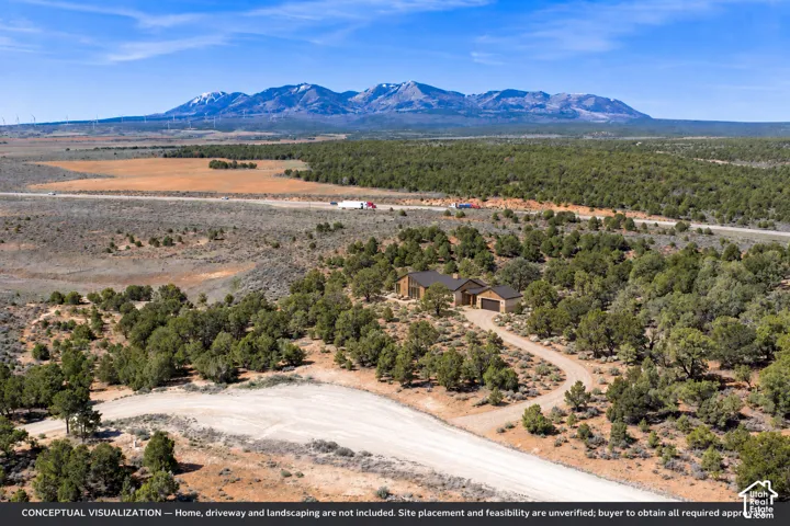Potential home design shown for visualization purposes. Not approved building plans. Buyer to verify all building, architectural, permitting, utility, and governing requirements by Elk Meadows Architectural Committee, Elk Meadows CCRs and San Juan County.