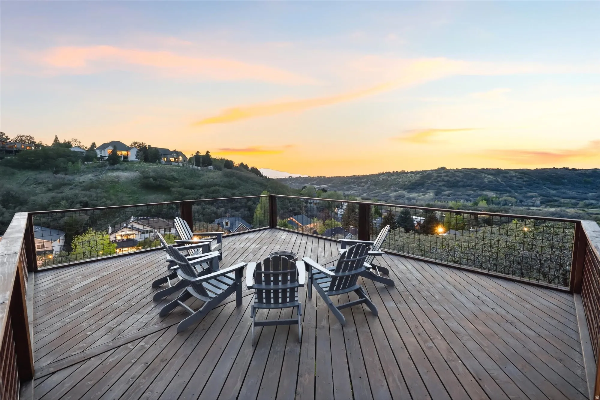 View of deck at dusk