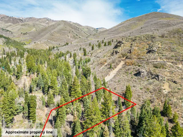 Aerial view of property's location featuring property boundaries highlighted and mountains