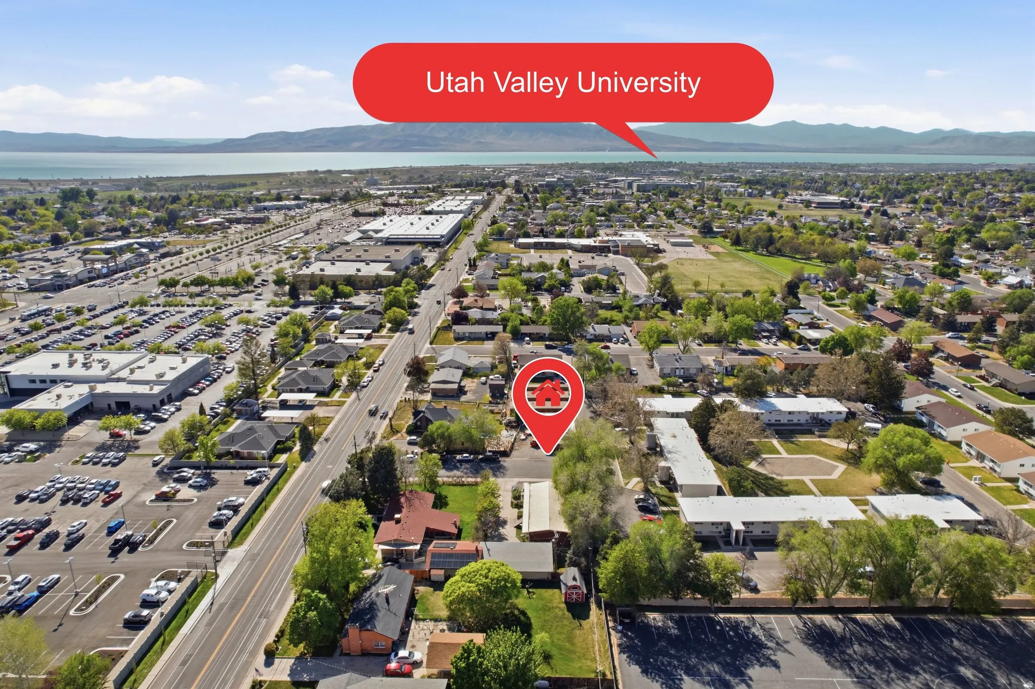 Aerial overview of property's location featuring mountains