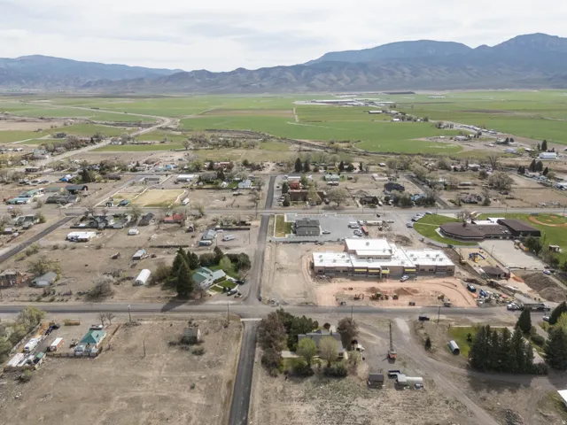 Aerial overview of property's location with mountains