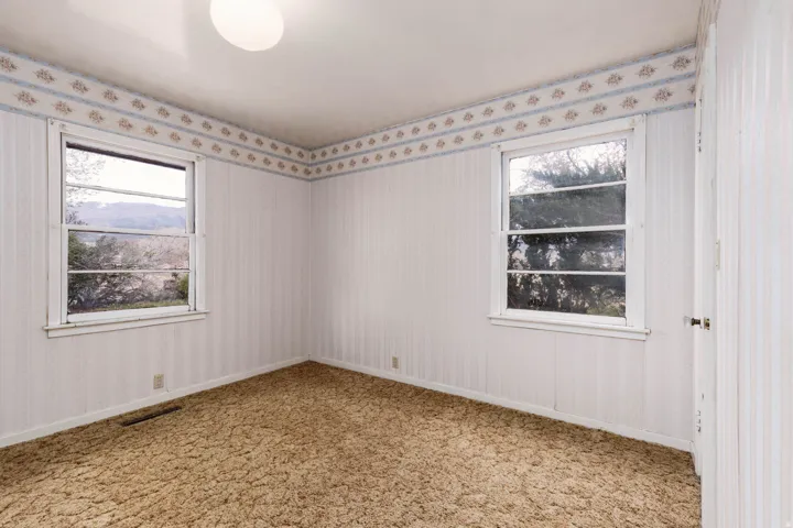 Unfurnished room with healthy amount of natural light and light carpet