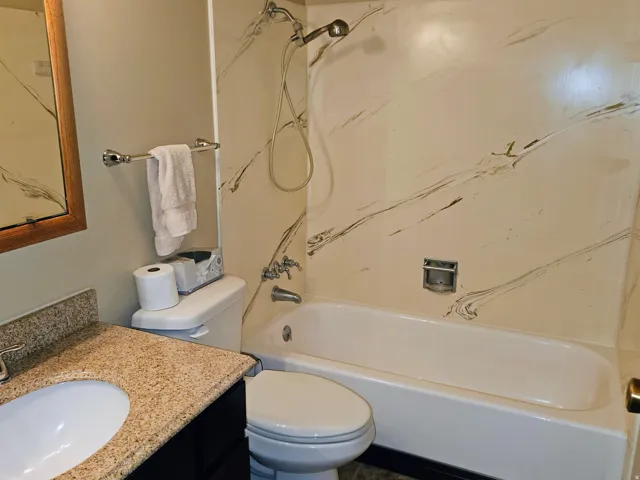 Full bathroom with vanity and  shower combination