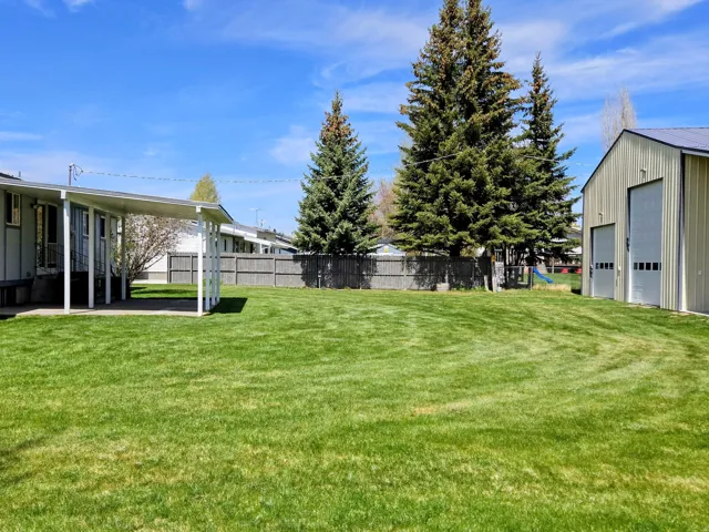 View of yard with a patio and an outbuilding