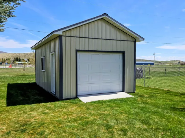 View of detached garage