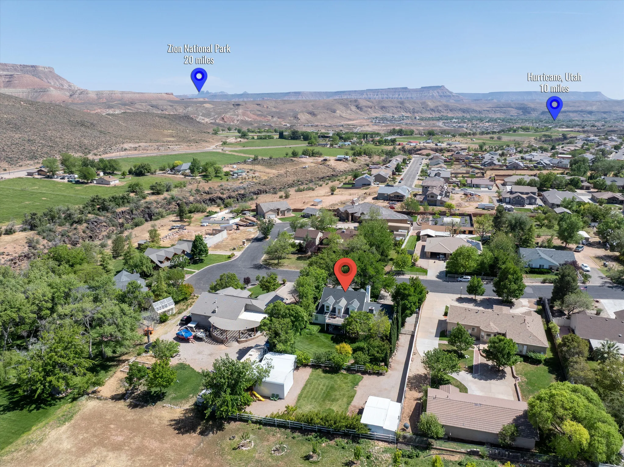 Aerial perspective of suburban area featuring mountains