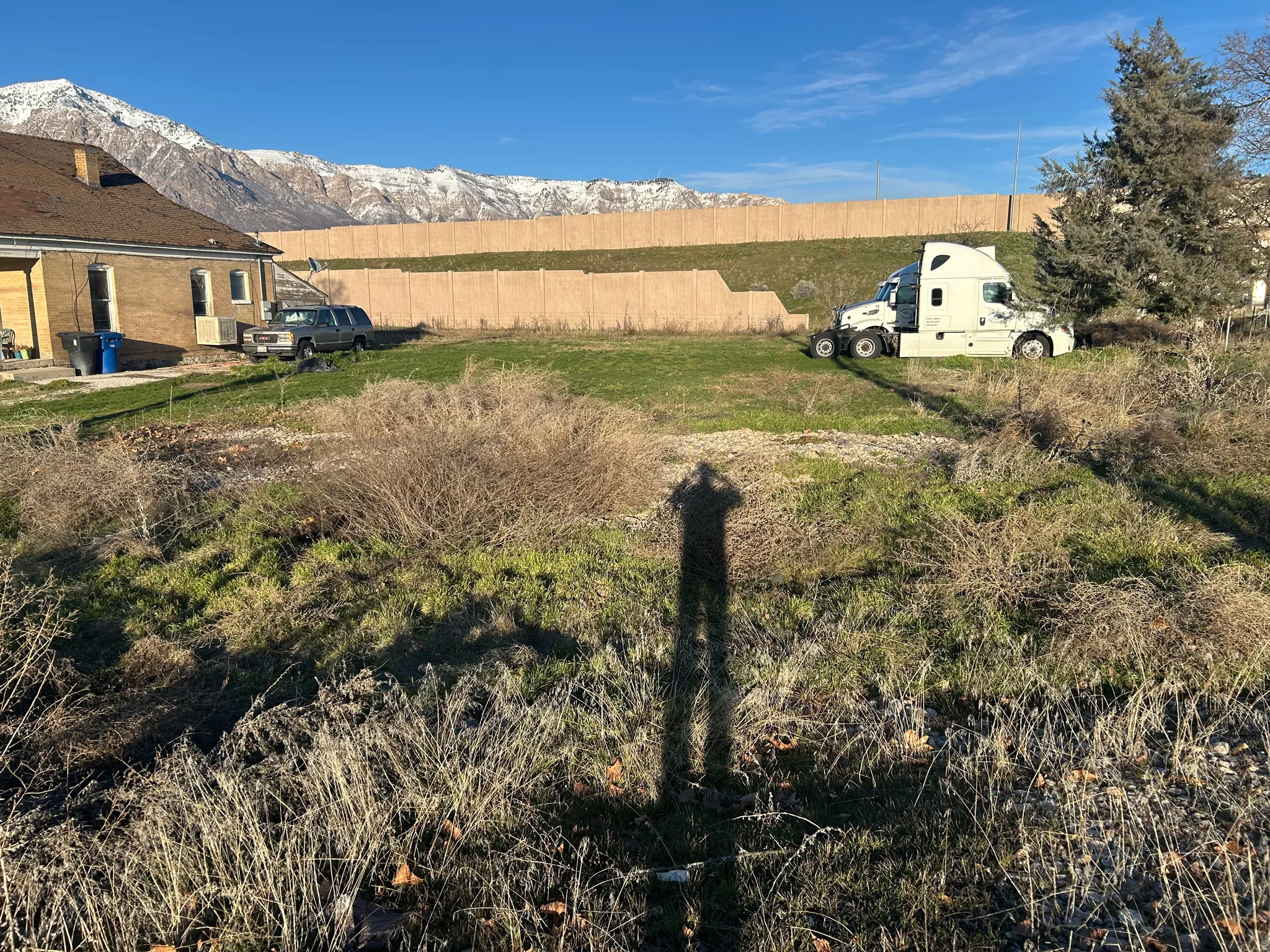 View of yard with a mountain view and a patio area