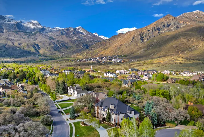Mountain view featuring nearby suburban area