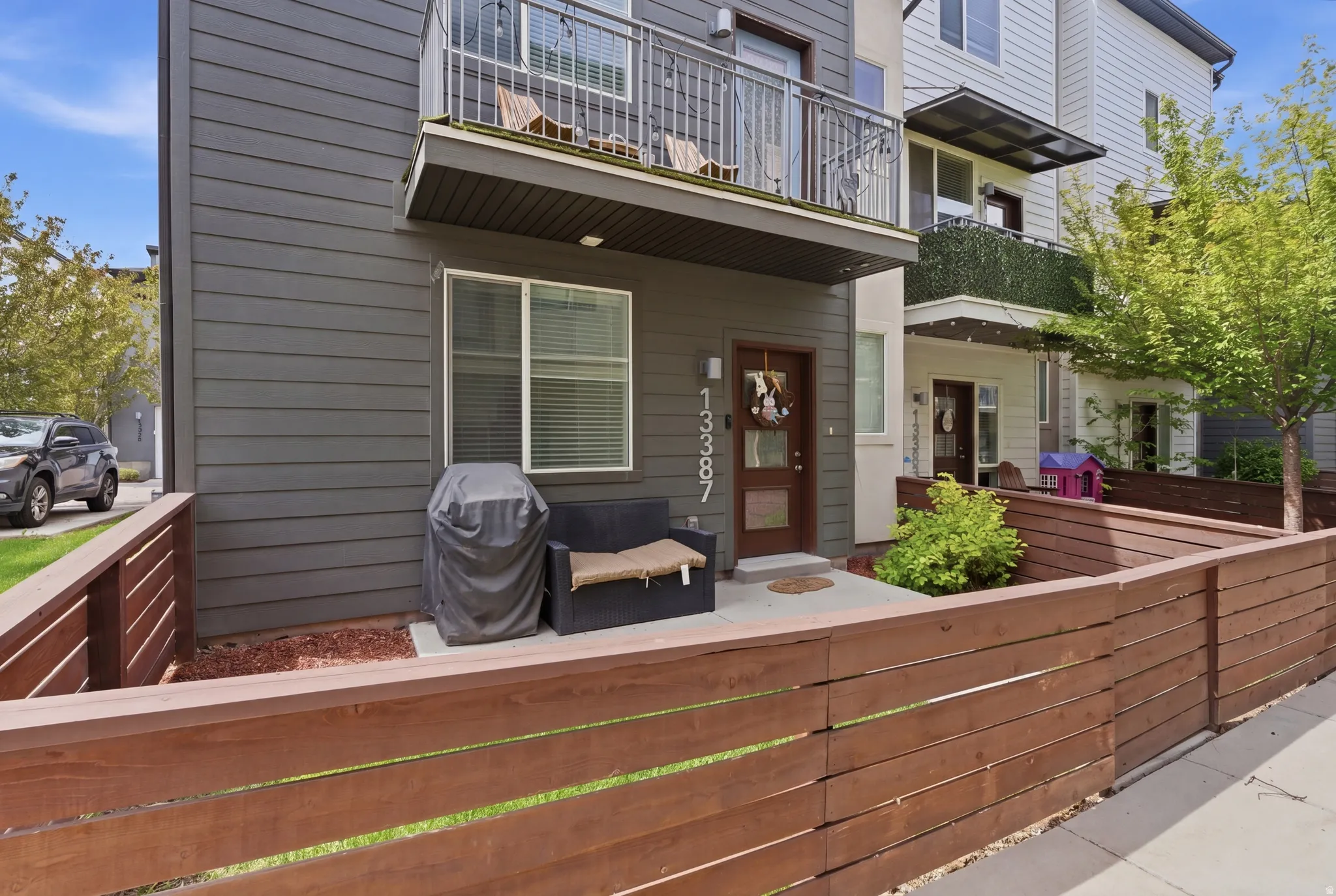 Exterior space with a balcony