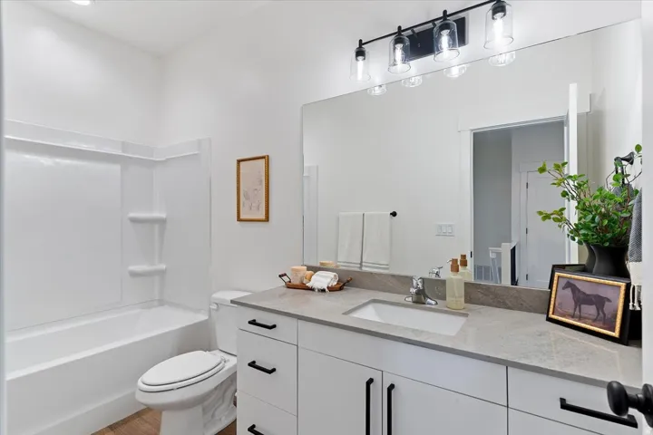Full bathroom featuring vanity and bathing tub / shower combination