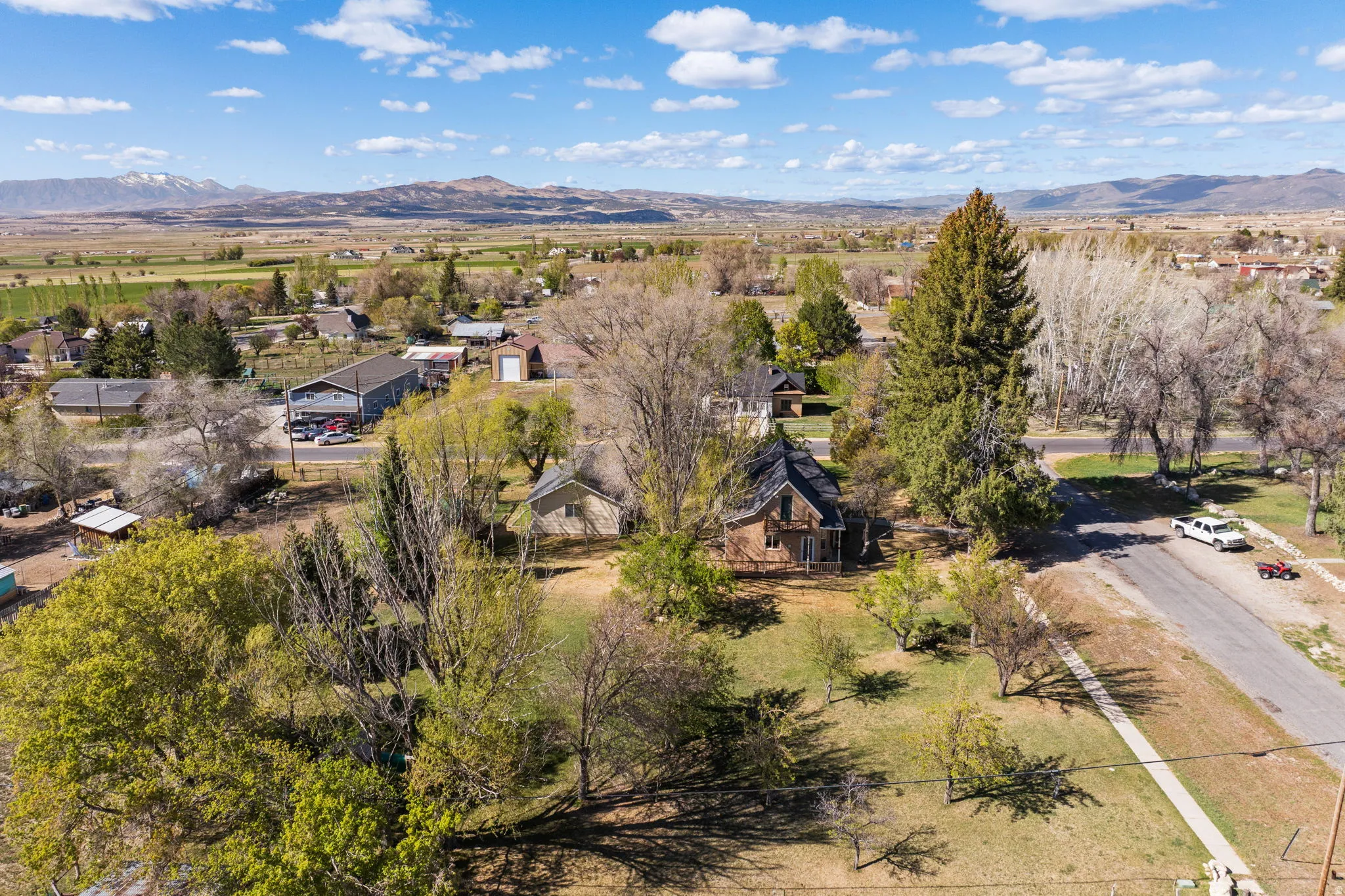 Aerial view of a mountain backdrop