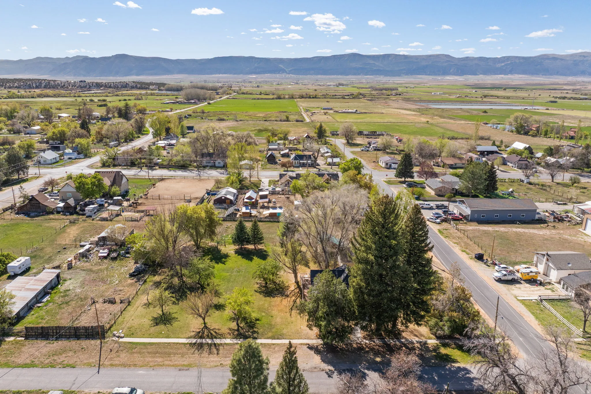 Aerial perspective of suburban area featuring mountains