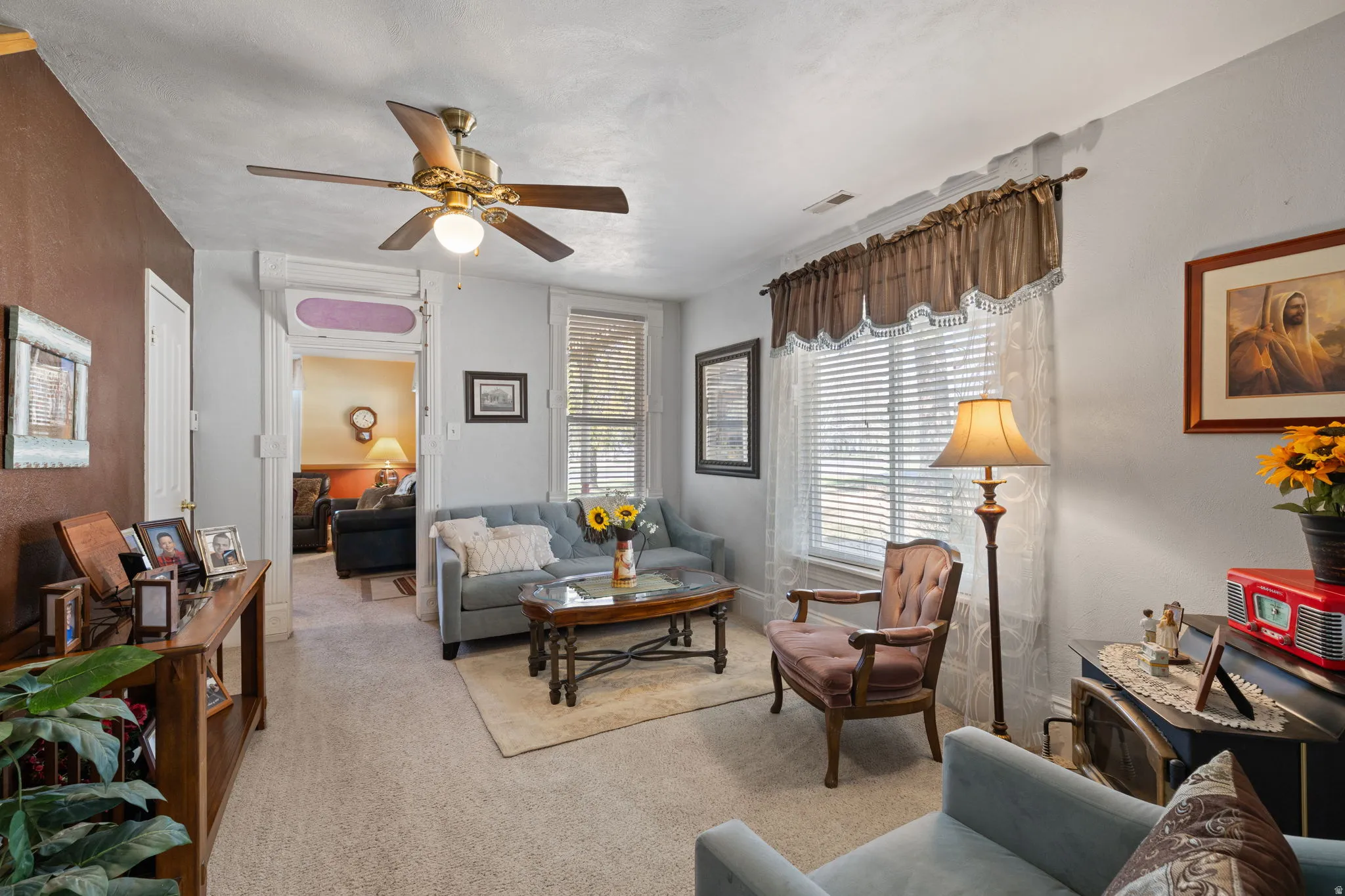 Family room with pellet stove