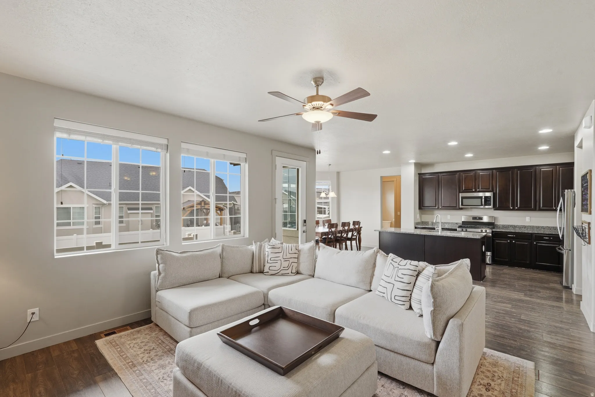 Open concept living room off kitchen