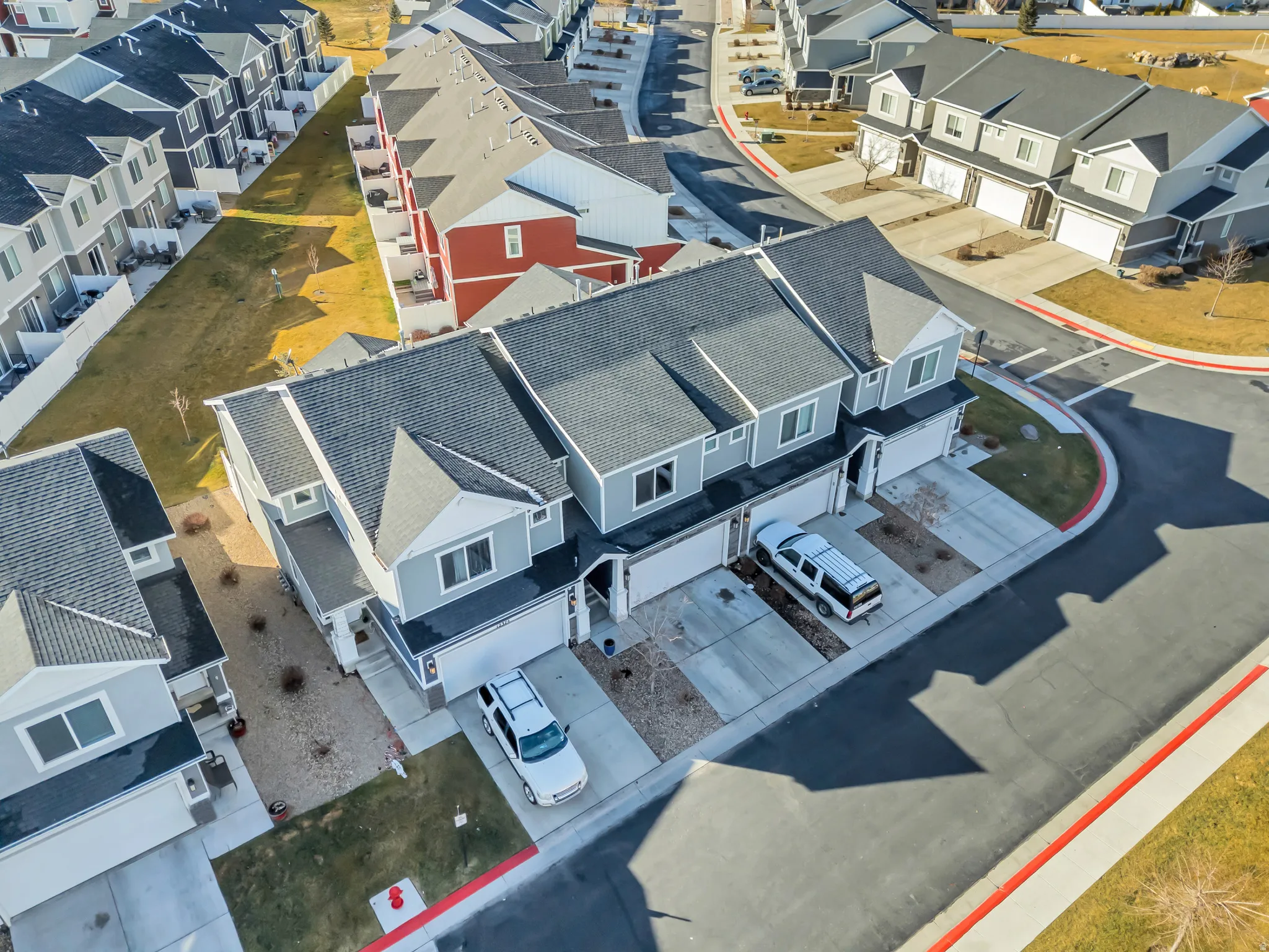 Aerial perspective of suburban area