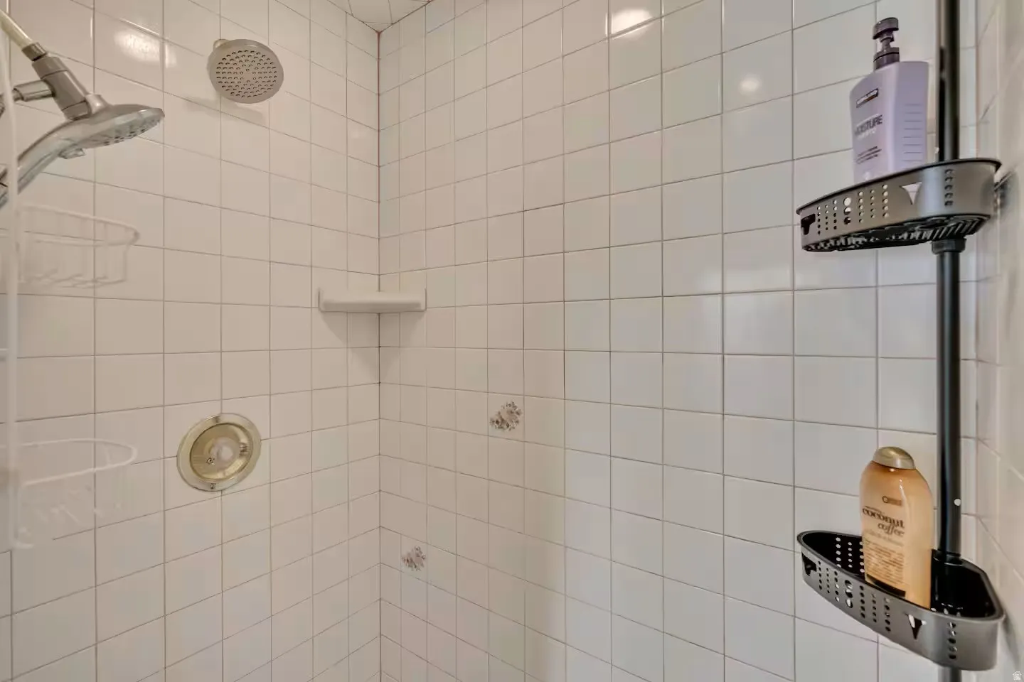 Bathroom view of tiled shower