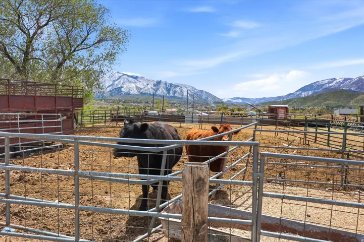 Horse barn featuring a mountain view and a rural view
