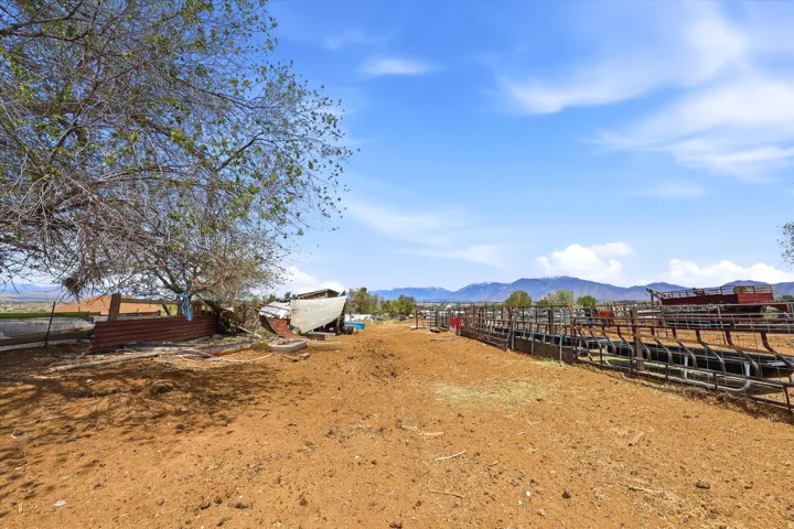 View of yard with a mountain view and an outbuilding