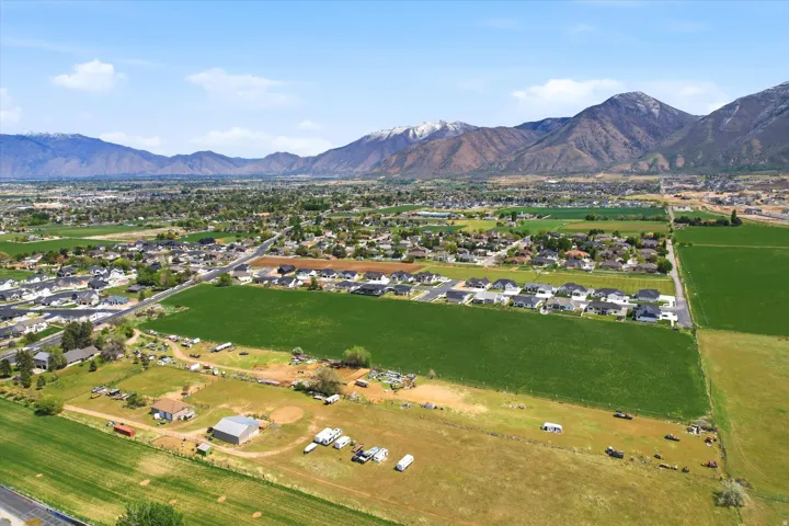 Aerial view of a mountain backdrop