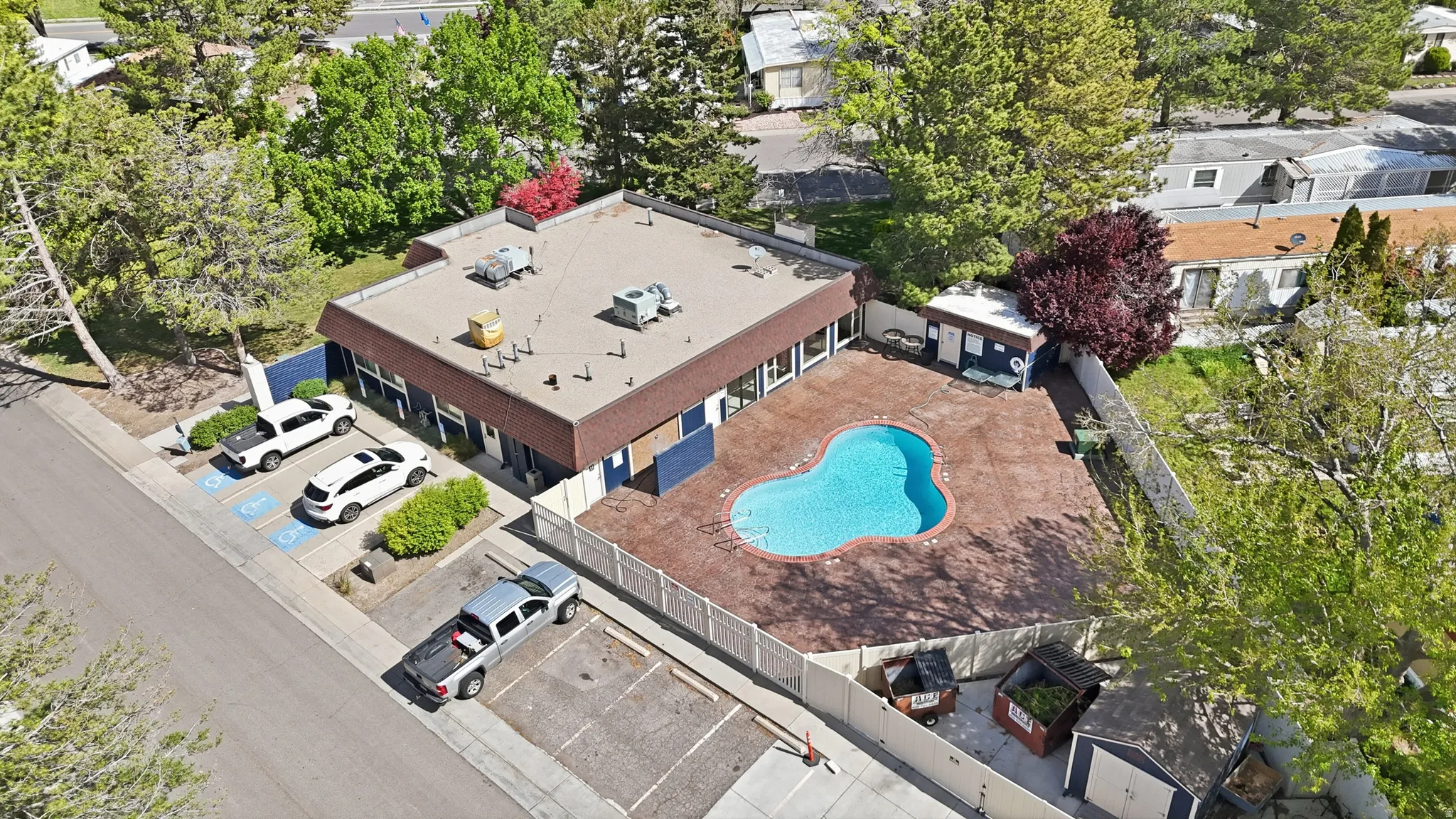 Drone / aerial view of a pool