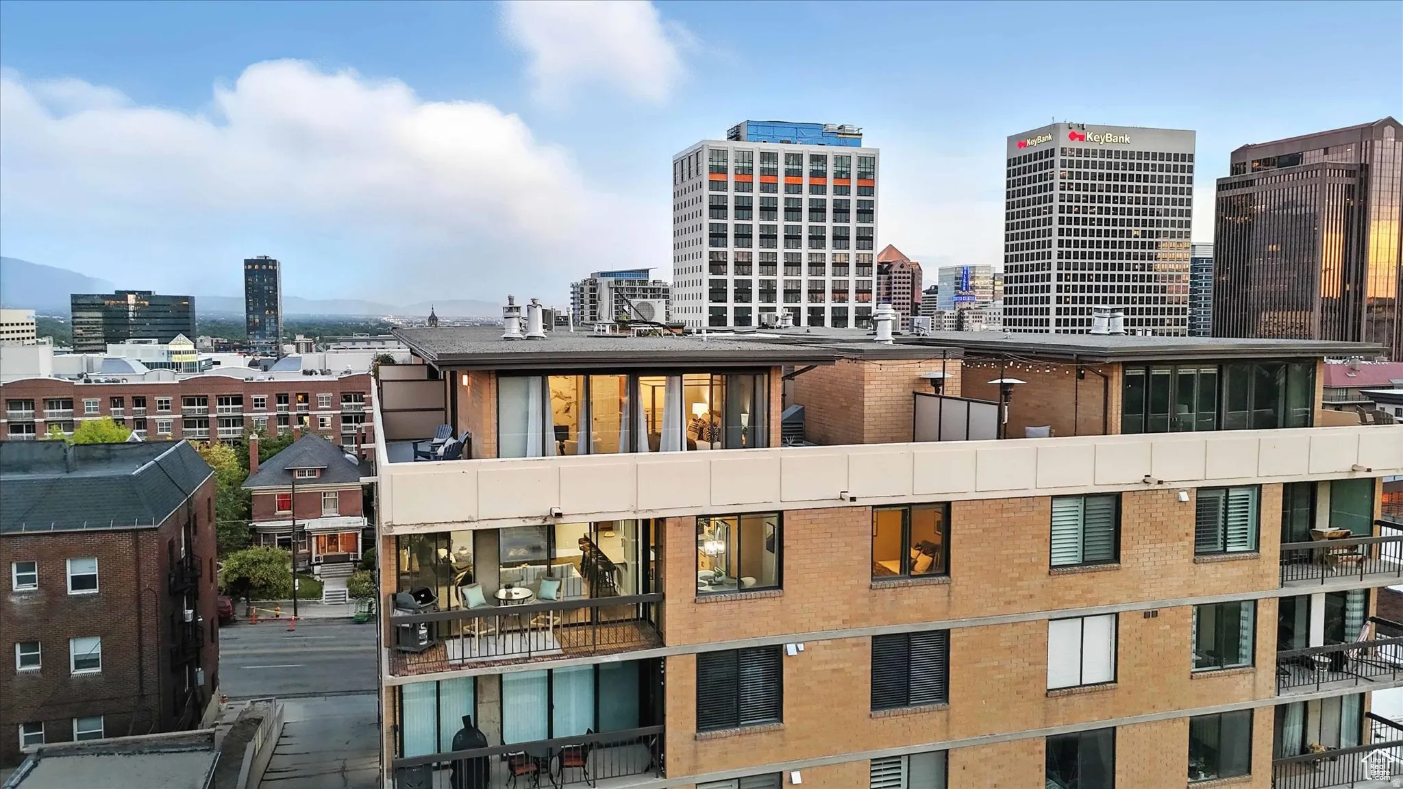 View of roof top deck with skyline view