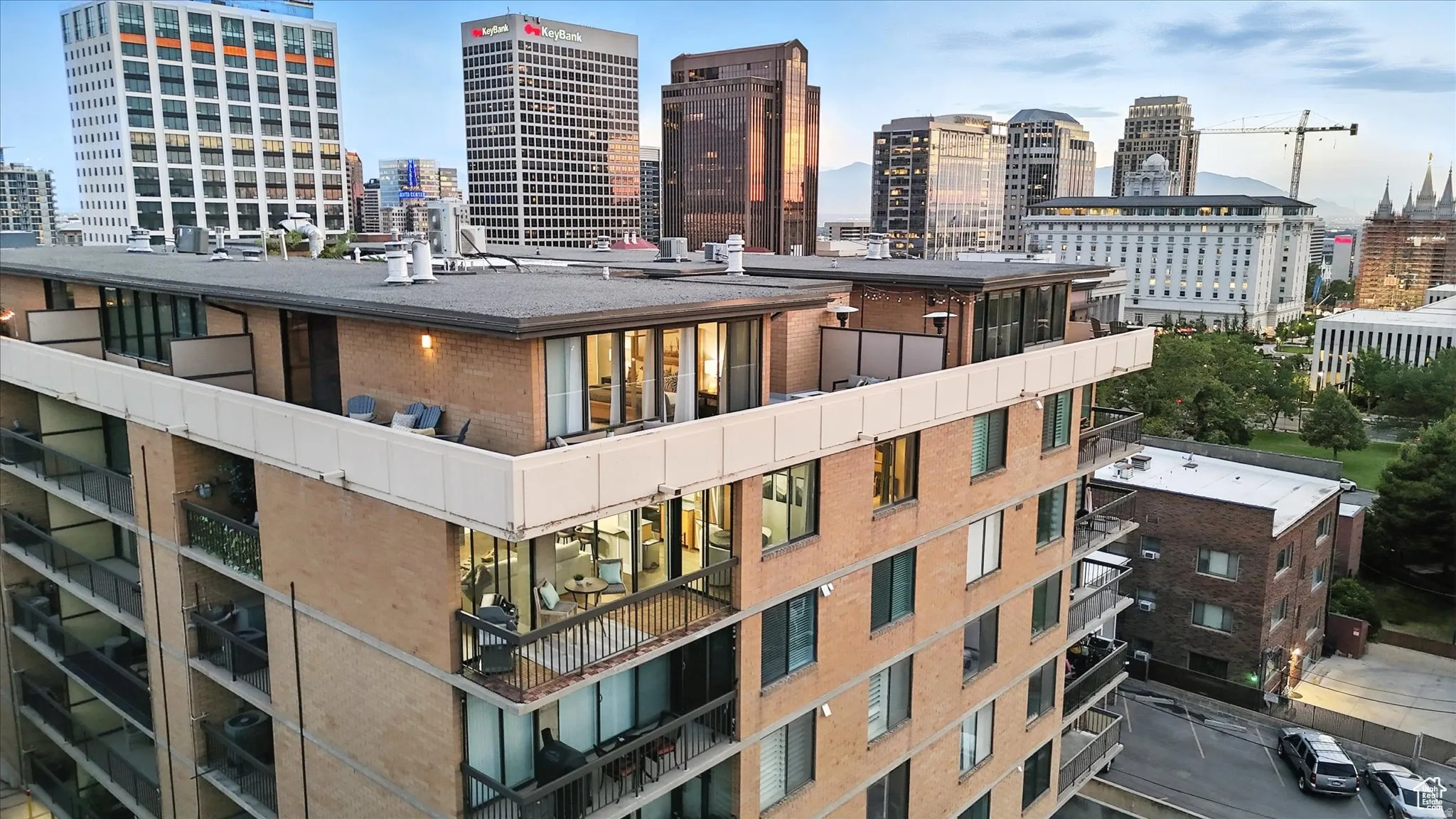 View of roof top deck with skyline view
