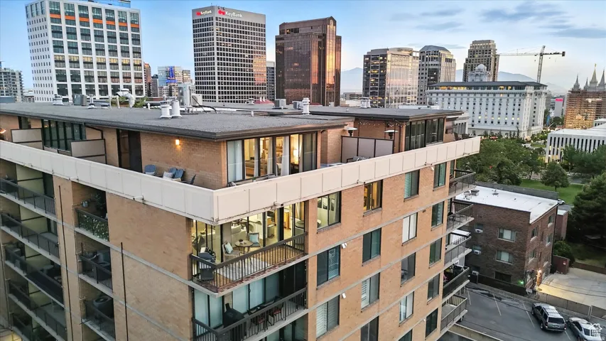 View of roof top deck with skyline view