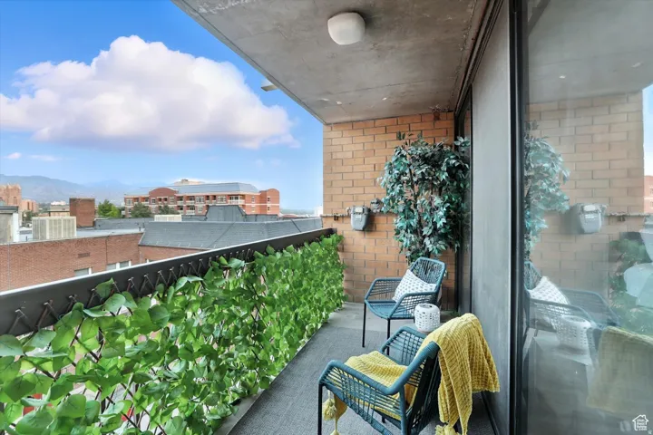 Balcony with a mountain view
