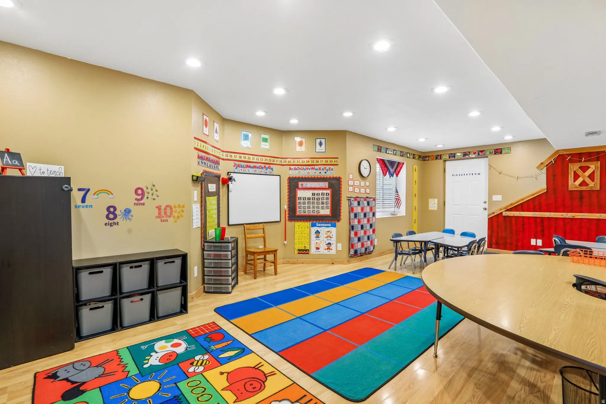 Playroom featuring recessed lighting and light wood-type flooring