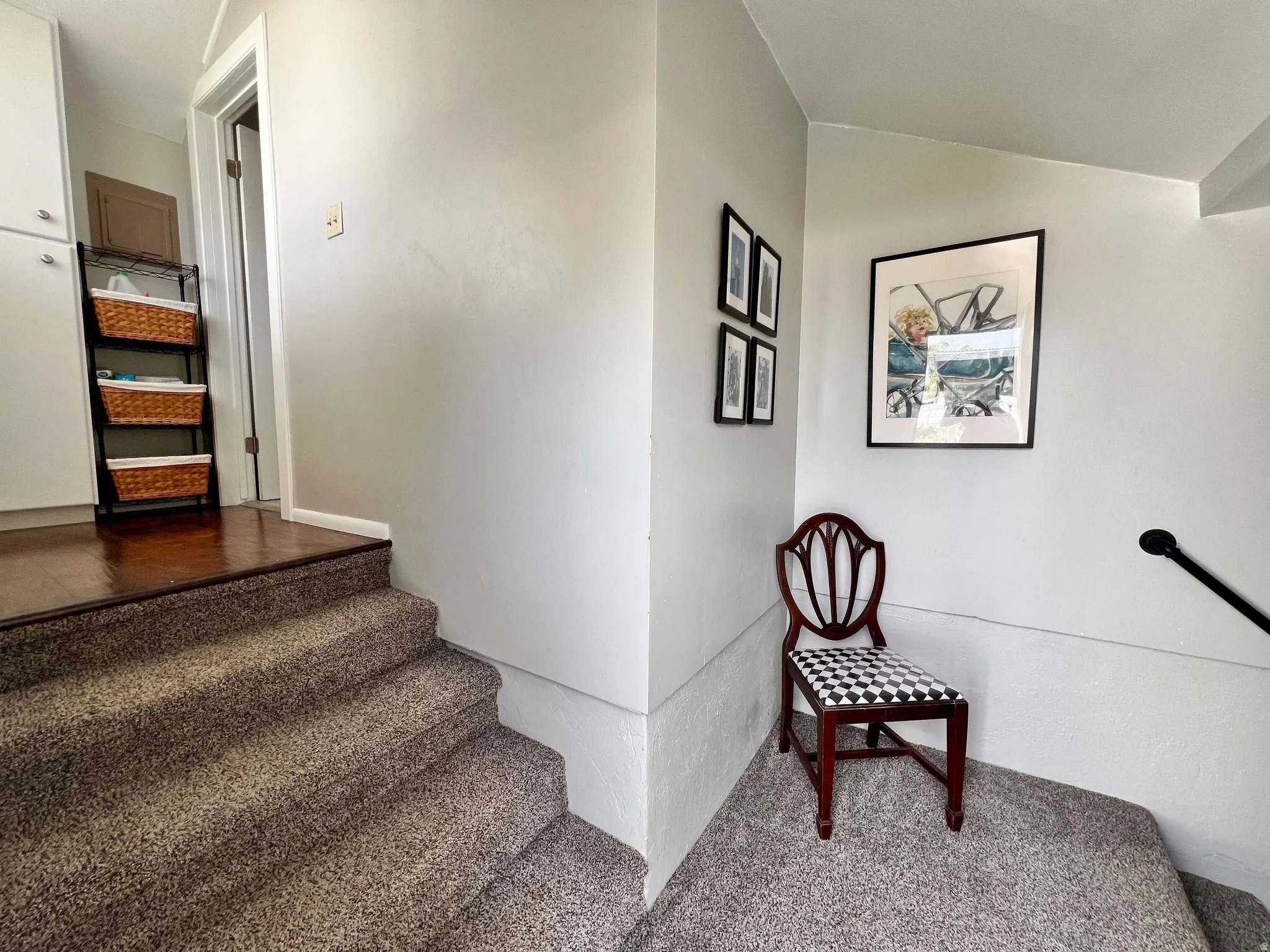 Staircase with carpet flooring