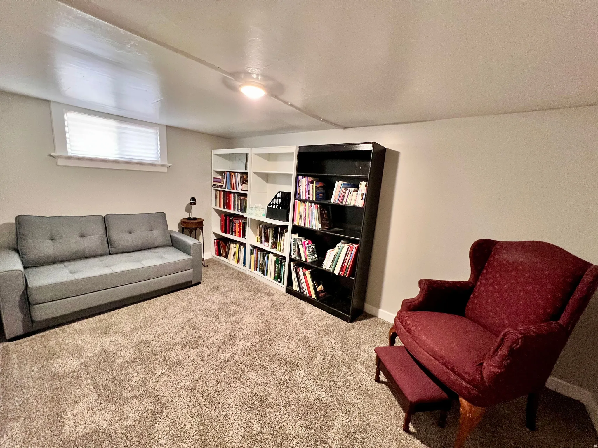 Sitting room with carpet and baseboards
