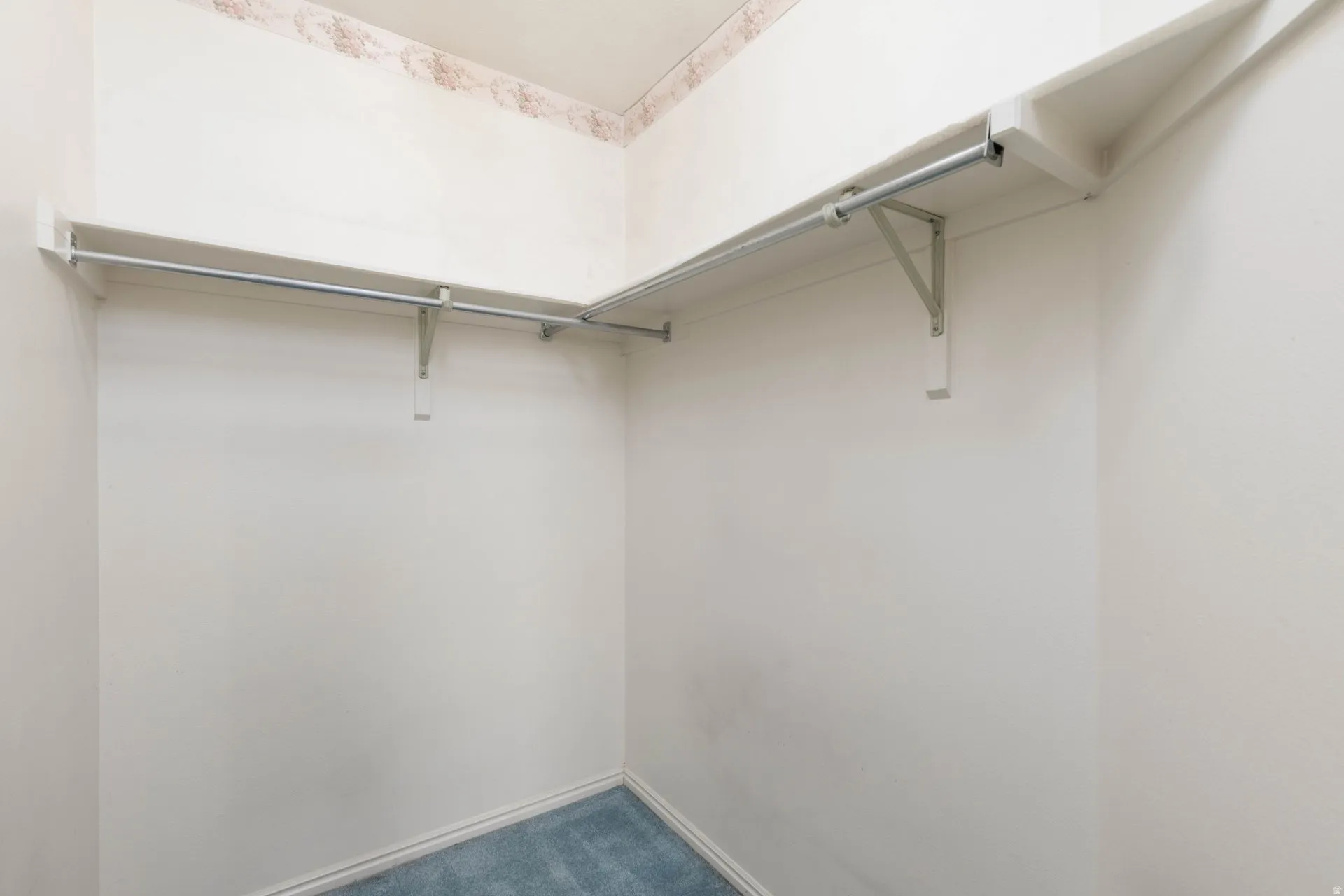 Walk in closet featuring dark colored carpet