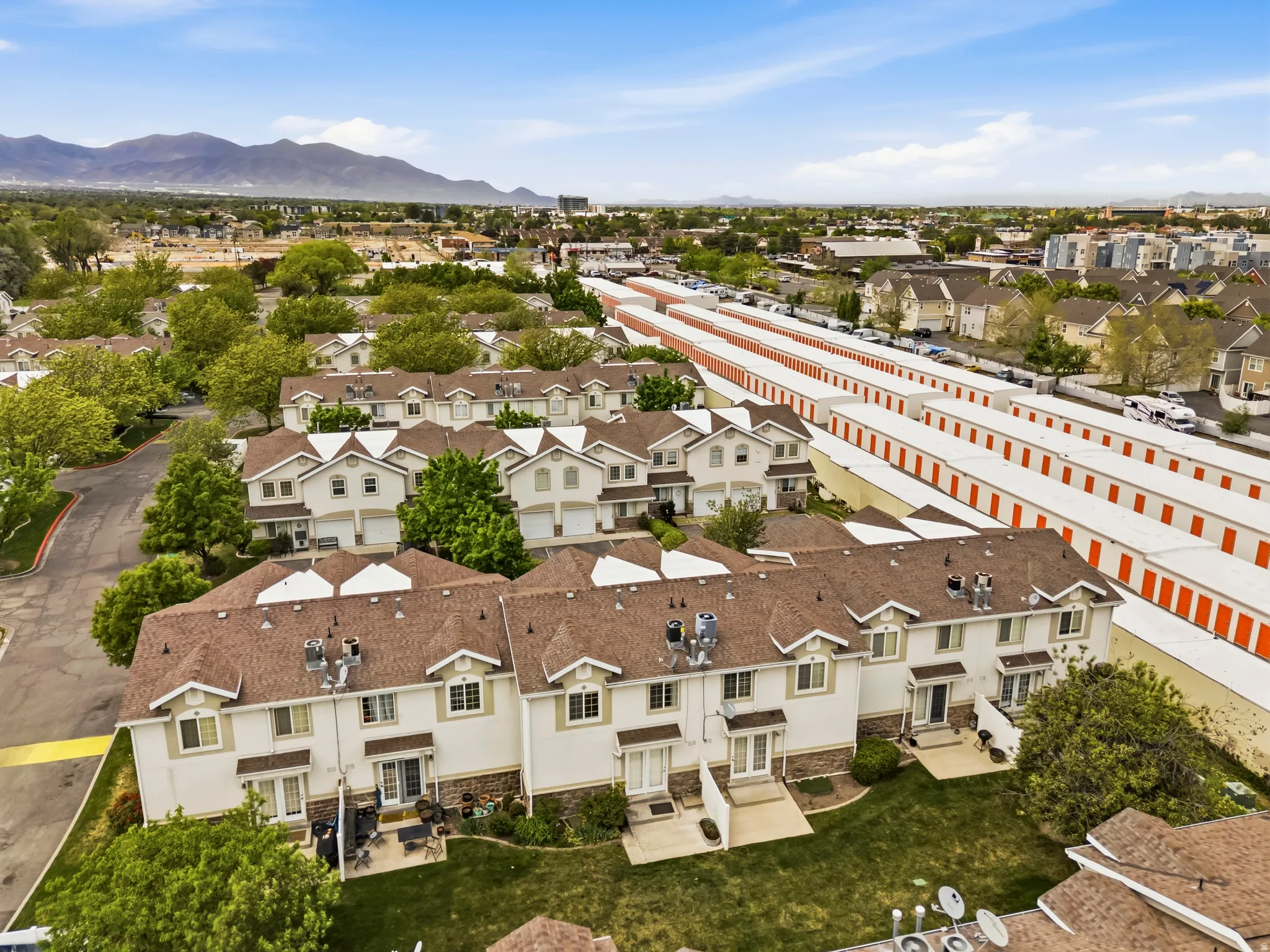 Drone / aerial view of a mountainous background