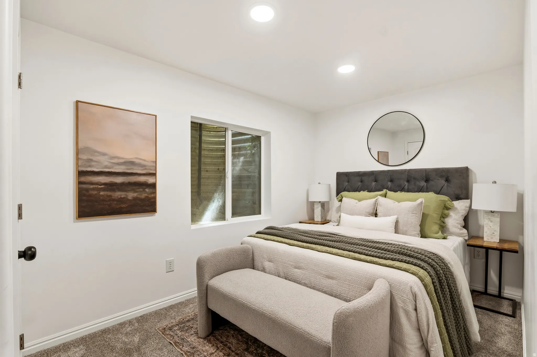 Bedroom with carpet flooring and recessed lighting