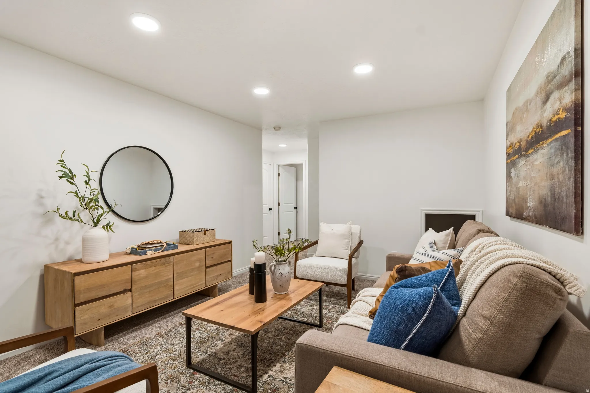 Living room with recessed lighting