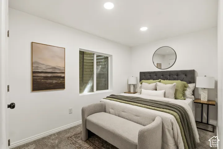 Bedroom with carpet flooring and recessed lighting