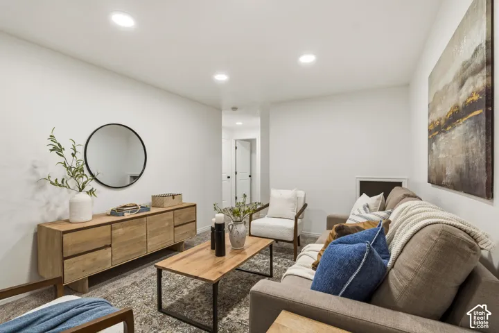 Living room with recessed lighting