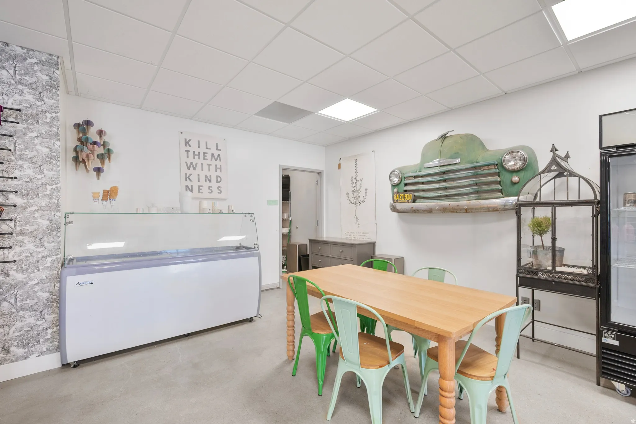 Dining space featuring a paneled ceiling