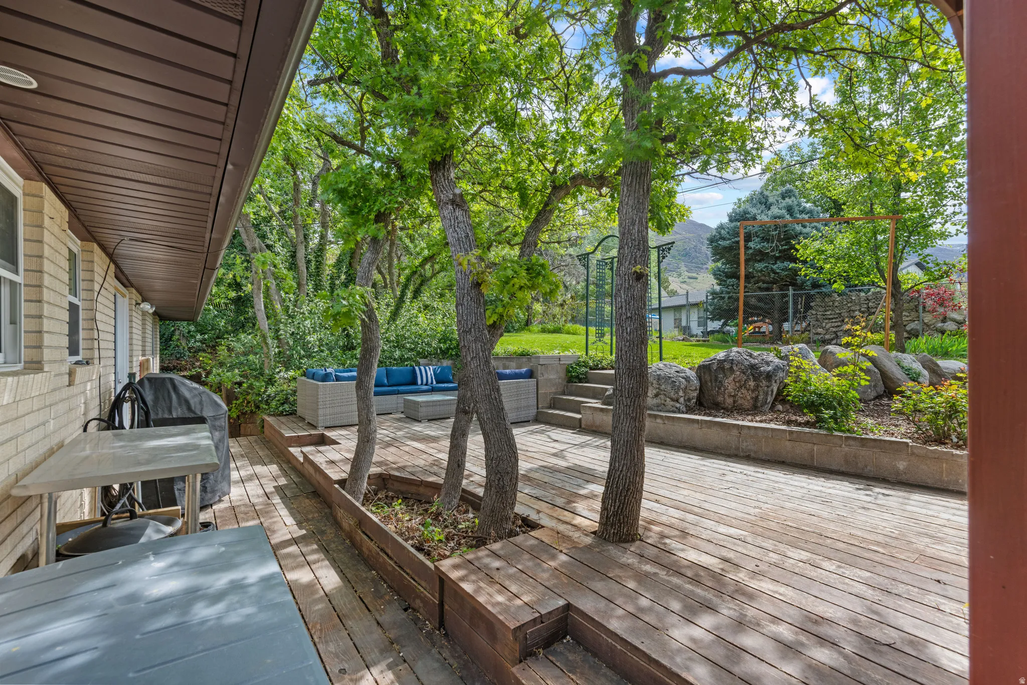 View of Deck off of kitchen/master bathroom